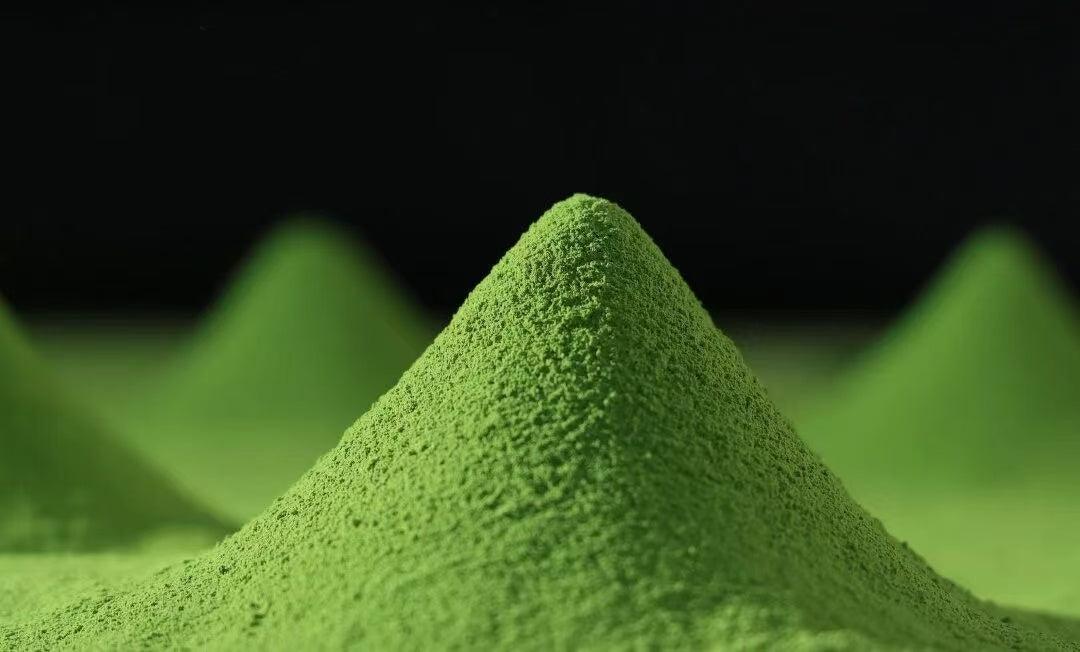 Close-up of a mound of matcha powder